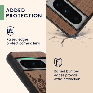 Husa Kwmobile pentru Google Pixel 8 Pro, Maro, Lemn/Silicon, 61876.01 - Img 4