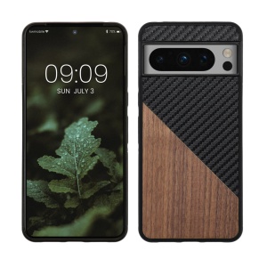 Husa Kwmobile pentru Google Pixel 8 Pro, Maro/Negru, Lemn/Silicon, 61874.01 - Img 1