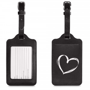 Set 2 Etichete pentru bagaje, Kwmobile, Negru/Alb, Piele ecologica, 53127.03 - Img 2