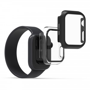 Set 2 Huse pentru Apple Watch 7 (41mm), kwmobile, Sticla securizata, Negru / Transparent, 56540.01 - Img 1
