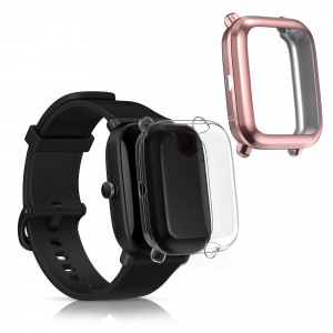 Set 2 huse pentru Huami Amazfit A1608/Amazfit Bip U/Amazfit U pro, Kwmobile, Transparent/Roz, Silicon, 57435.03 - Img 1