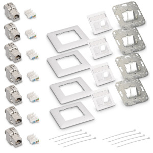 Set 4 Prize duble de retea RJ45 10G cu 8 mufe CAT 6A, Kwmobile, Alb, Metal, 45360.03 - Img 7