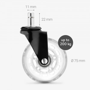 Set 5 Roti pentru scaun de birou tija 11 mm, Kwmobile, Transparent, Poliuretan, 53130.02 - Img 5