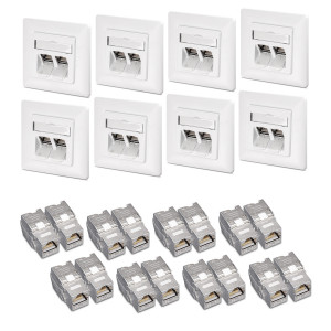 Set 8 Prize duble de retea RJ45 10G cu 16 mufe CAT 6A, Kwmobile, Alb, Metal, 45360.04 - Img 2