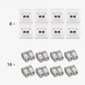Set 8 Prize duble de retea RJ45 10G cu 16 mufe CAT 6A, Kwmobile, Alb, Metal, 45360.04 - Img 7
