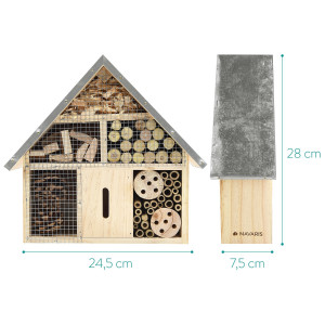 Hotel pentru insecte din lemn de pin Navaris, 24.5 x 28 x 7.5 cm, Maro, 44341 - Img 4