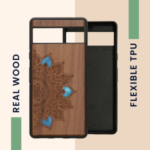 Husa Kwmobile pentru Google Pixel 7a, Maro/Albastru, Lemn, KWM000019YK006C - Img 4