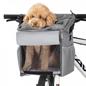 Rucsac de transport animale de companie Navaris pentru bicicleata, Poliester, Gri, 54595.22 - Img 2