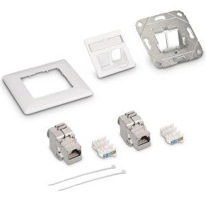 Set 1 Priza dubla de retea RJ45 10G cu 2 mufe CAT 6A, Kwmobile, Alb, Metal, 45360.01 - Img 7