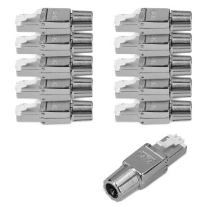 Set 10 Mufe CAT6A RJ-45 pentru cabluri Ethernet CAT6A ecranate, Kwmobile, Argintiu, Metal, 48471.10 - Img 2
