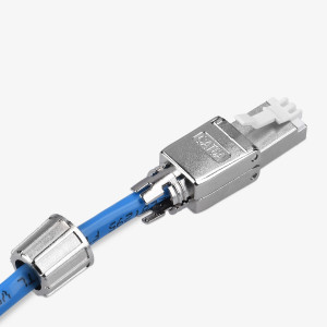 Set 10 Mufe CAT6A RJ-45 pentru cabluri Ethernet CAT6A ecranate, Kwmobile, Argintiu, Metal, 48471.10 - Img 7