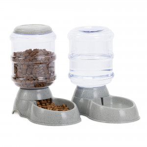 Set 1x Dispenser automat mancare si 1x Dispenser automat apa pentru Caini/Pisici, Gri, 3,8l, 48332.19 - Img 2