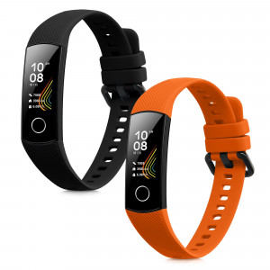 Set 2 curele kwmobile pentru Honor Band 5/Band 4, Silicon, Negru/Portocaliu, 59596.04 - Img 2