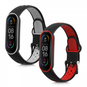 Set 2 curele kwmobile pentru Xiaomi Mi Smart Band 6/Mi Band 6/Band 5, Silicon, Gri/Rosu, 59792.01 - Img 2