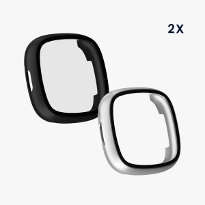 Set 2 Huse Kwmobile cu sticla securizata pentru Fitbit Versa 4/Sense 2, Negru/Argintiu, Plastic, KWM000024UJ004C - Img 5