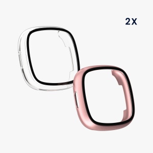Set 2 Huse Kwmobile cu sticla securizata pentru Fitbit Versa 4/Sense 2, Transparent/Roz, Plastic, KWM000024UJ003C - Img 5