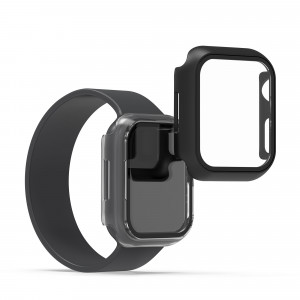 Set 2 Huse pentru Apple Watch 7 (41mm), kwmobile, Sticla securizata, Negru / Transparent, 56540.01 - Img 2