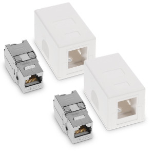 Set 2 Prize ecranate de retea RJ45 cu 2 module Keystone, Kwmobile, Alb, Plastic, 50453.02.02 - Img 1