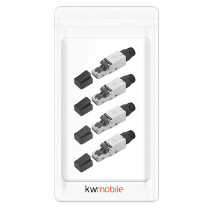 Set 4 Mufe CAT6A RJ-45 pentru cabluri Ethernet CAT6A ecranate, Kwmobile, Argintiu/Negru, Metal, 52520.04 - Img 6