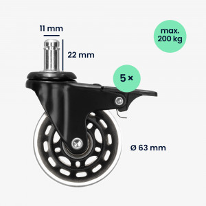 Set 5 Roti pentru scaun de birou tija 10 mm, Kwmobile, Negru, Poliuretan, 55604.01 - Img 5