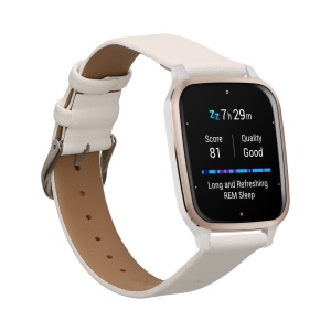 Curea Kwmobile pentru Garmin Venu Sq 2 Music, Alb, Piele naturala, KWM000018RE003C - Img 1