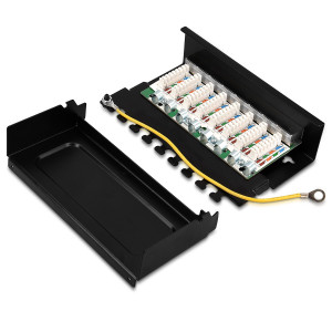 Patch Panel Cat6 cu 8 porturi RJ45 si bara de gestionare a cablurilor, Kwmobile, Negru, Plastic, 42950 - Img 5