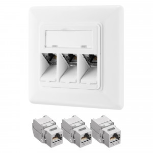 Set 1 Priza tripla de retea RJ45 cu 3 mufe CAT 6A, Kwmobile, Alb, Metal, 54571.03.01 - Img 2