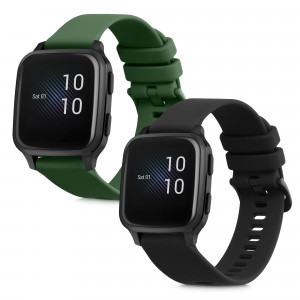 Set 2 curele pentru Garmin Venu Sq/Venu Sq Music, Kwmobile, Negru/Verde, Silicon, 57776.03 - Img 2