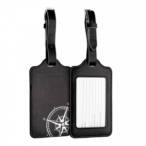 Set 2 Etichete pentru bagaje, Kwmobile, Negru/Alb, Piele ecologica, 53127.05 - Img 1