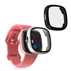 Set 2 Huse Kwmobile cu sticla securizata pentru Fitbit Versa 4/Sense 2, Negru/Argintiu, Plastic, KWM000024UJ004C - Img 1