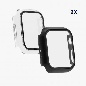 Set 2 Huse pentru Apple Watch 7 (41mm), kwmobile, Sticla securizata, Negru / Transparent, 56540.01 - Img 6