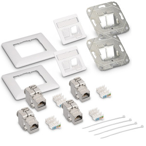 Set 2 Prize duble de retea RJ45 cu 4 mufe CAT 6A, Kwmobile, Alb, Metal, 45360.02 - Img 7