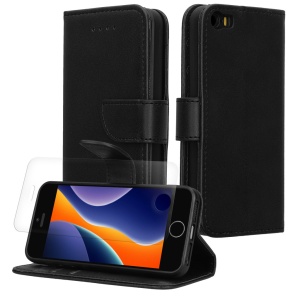 Set Husa si Folie de protectie Kwmobile pentru Apple iPhone 5/iPhone 5s/iPhone SE, Negru, Piele ecologica/Silicon, KWM000022VG001C - Img 1