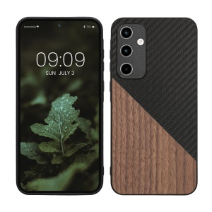 Husa Kwmobile pentru Samsung Galaxy A35, Maro/Negru, Lemn/Silicon, KWM000021QY001C - Img 1