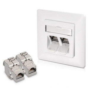 Set 1 Priza dubla de retea RJ45 10G cu 2 mufe CAT 6A, Kwmobile, Alb, Metal, 45360.01 - Img 2