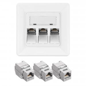 Set 1 Priza tripla de retea RJ45 cu 3 mufe CAT 6A, Kwmobile, Alb, Metal, 54571.03.01 - Img 1
