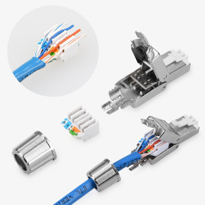 Set 10 Mufe CAT6A RJ-45 pentru cabluri Ethernet CAT6A ecranate, Kwmobile, Argintiu, Metal, 48471.10 - Img 3