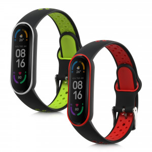 Set 2 curele kwmobile pentru Xiaomi Mi Smart Band 6/Mi Band 6/Band 5, Silicon, Verde/Rosu, 59792.05 - Img 2