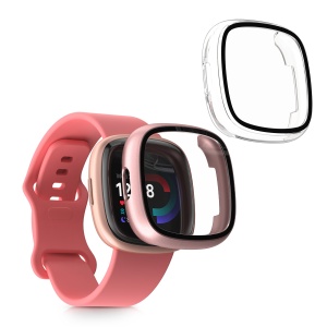 Set 2 Huse Kwmobile cu sticla securizata pentru Fitbit Versa 4/Sense 2, Transparent/Roz, Plastic, KWM000024UJ003C - Img 1
