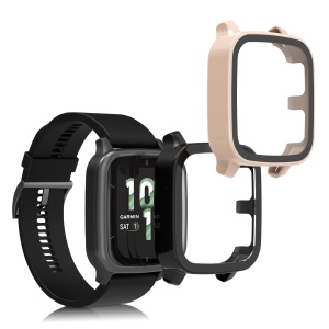Set 2 Huse Kwmobile cu sticla securizata pentru Garmin Venu Sq 2 Music, Negru/Roz, Plastic, KWM000024ZF005C - Img 1