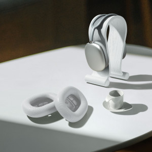 Set 2 Perne de urechi pentru casti Apple AirPods Max, Kwmobile, Gri, Piele ecologica, 55895.35 - Img 7