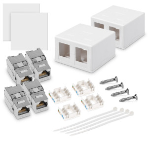 Set 2 Prize ecranate duble de retea RJ45 cu 2 mufe CAT 6A, Kwmobile, Alb, Plastic, 50454.02.02 - Img 5