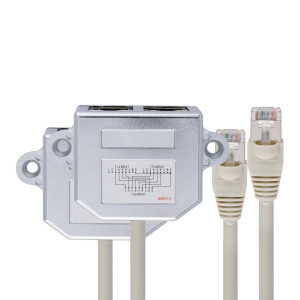 Set 2 Splittere cablu retea T RJ45 la 2 porturi RJ45 LAN, Kwmobile, Argintiu, Metal, 40679 - Img 2