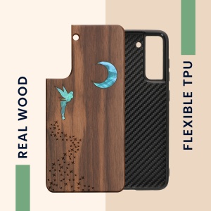 Husa Kwmobile pentru Samsung Galaxy S21 FE, Maro/Multicolor, Lemn/Silicon, 56172.07 - Img 3