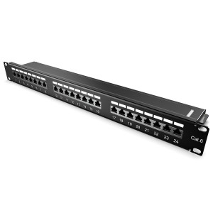 Patch Panel Cat6 cu 24 porturi RJ45 si bara de gestionare a cablurilor, Kwmobile, Negru, Metal, 44493.01 - Img 1