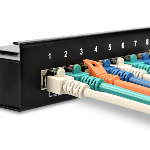Patch Panel Cat6 cu 8 porturi RJ45 si bara de gestionare a cablurilor, Kwmobile, Negru, Plastic, 42950 - Img 6