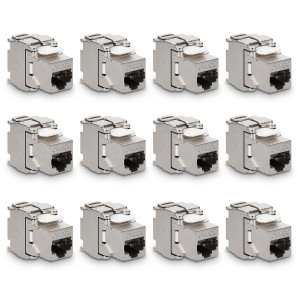 Set 12 Mufe CAT6A de 10 Gbit pentru cabluri Ethernet RJ45, Kwmobile, Argintiu, Metal, 45358.12 - Img 1
