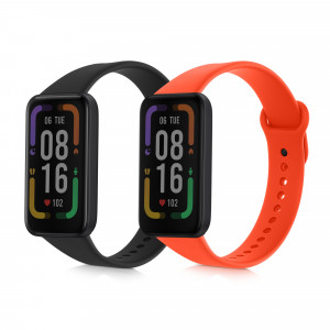 Set 2 curele kwmobile pentru Xiaomi Redmi Smart Band Pro, Silicon, Negru/Portocaliu, 57425.05 - Img 1