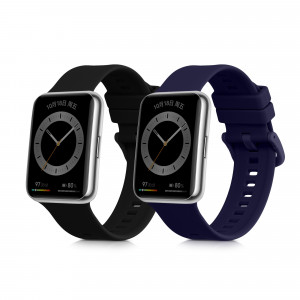 Set 2 curele pentru Huawei Watch Fit 2, Kwmobile, Negru/Albastru, Silicon, 59298.01 - Img 1