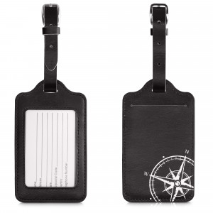 Set 2 Etichete pentru bagaje, Kwmobile, Negru/Alb, Piele ecologica, 53127.05 - Img 2